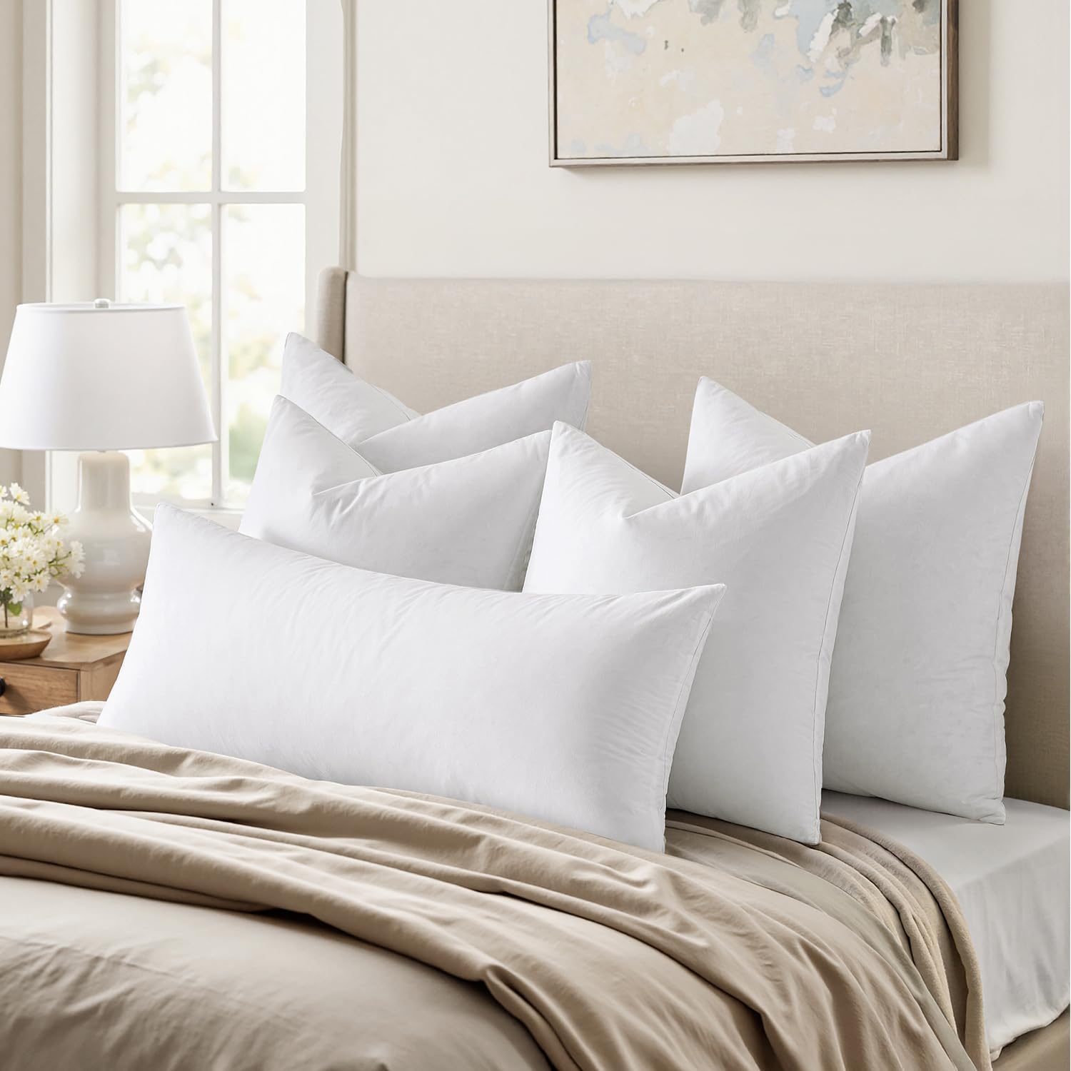 MIULEE 22x22 Pillow Inserts,Set of 2 Down Feather Throw Pillows for Couch Sofa Bed, Decorative Fluffy Throw Pillow Inserts Cotton Fabric,White - Image 3