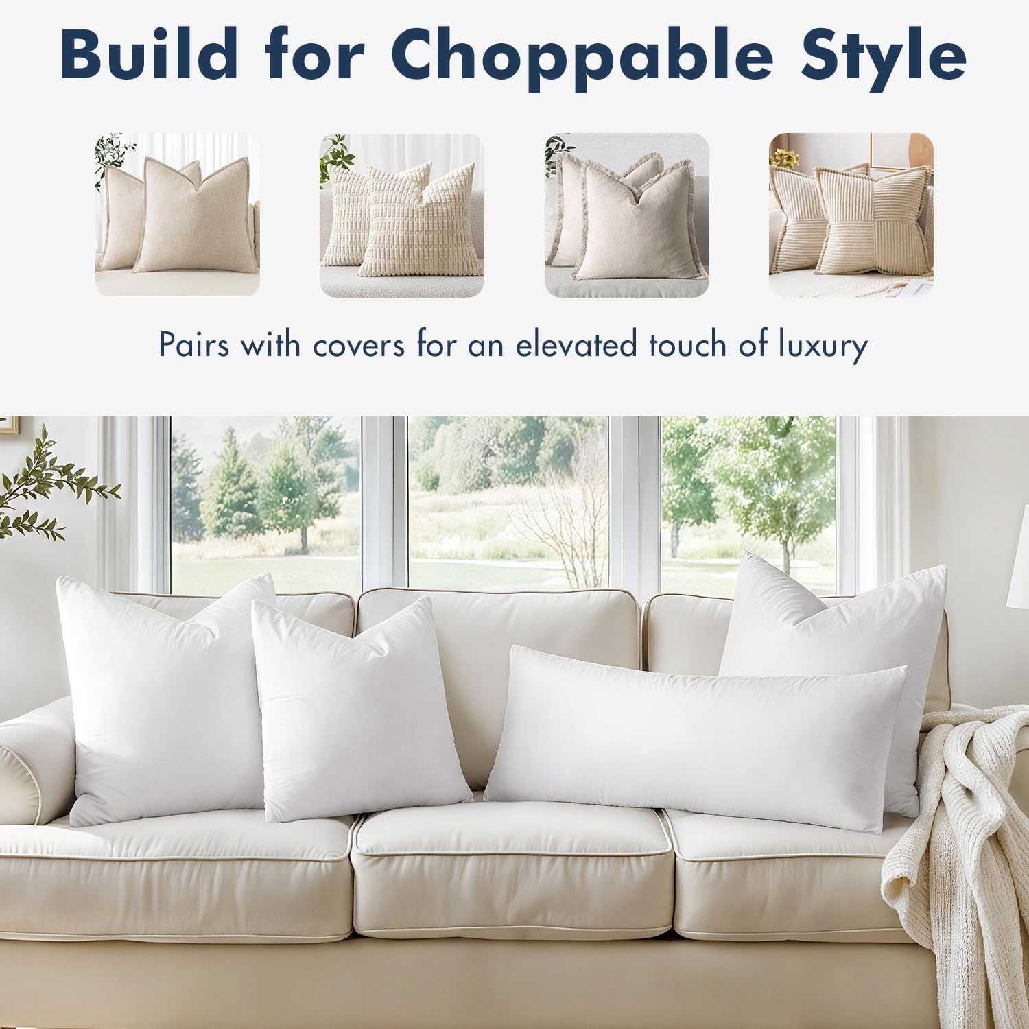 MIULEE 22x22 Pillow Inserts,Set of 2 Down Feather Throw Pillows for Couch Sofa Bed, Decorative Fluffy Throw Pillow Inserts Cotton Fabric,White - Image 4