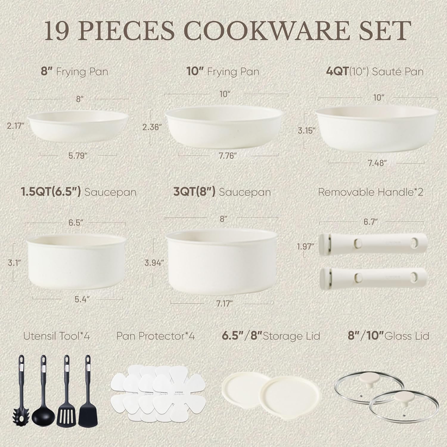 CAROTE 19pcs Pots and Pans Set, Nonstick Cookware Set Detachable Handle, Induction Kitchen Cookware Sets Non Stick with Removable Handle, RV Cookware Set, Oven Safe - Image 2