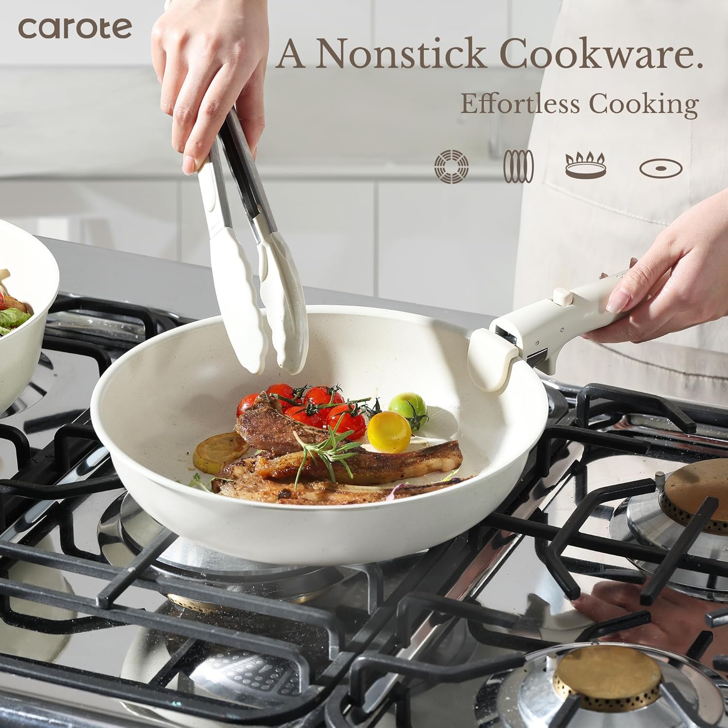 CAROTE 19pcs Pots and Pans Set, Nonstick Cookware Set Detachable Handle, Induction Kitchen Cookware Sets Non Stick with Removable Handle, RV Cookware Set, Oven Safe - Image 3